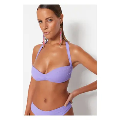 Trendyol Lilac Strapless Pleated Bikini Top