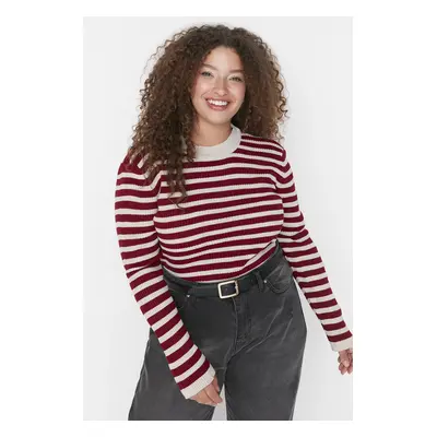 Trendyol Curve Burgundy Striped Crew Neck Pletený svetr