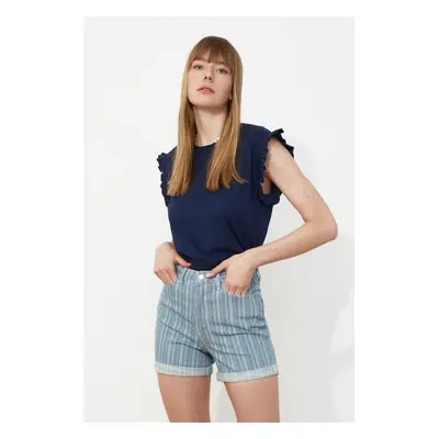 Trendyol Blue Striped Denim Shorts