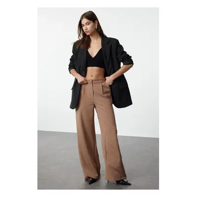 Trendyol Mink Wide Leg Pleated Woven Fabric Trousers