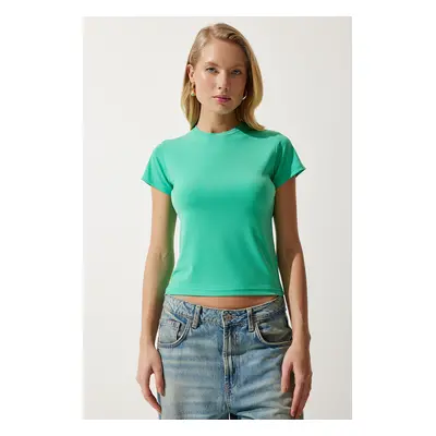 Happiness İstanbul Women's Light Green Crew Neck Basic Sandy T-Shirt