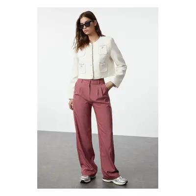 Trendyol Dusty Rose Wide Leg Pleated Woven Fabric Trousers