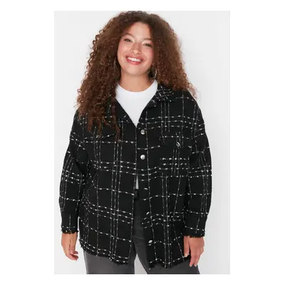 Trendyol Curve Black Tweed Long Sleeve Winter Woven Plus Size Shirt/Jacket