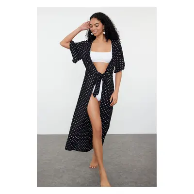 Trendyol Polka Dot Belted Maxi Woven Tie Beach Kimono&Caftan