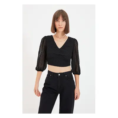 Černá crop halenka Trendyol