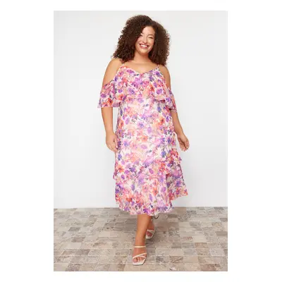 Trendyol Curve Ecru Chiffon Woven Plus Size Dress