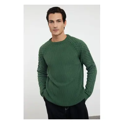 Trendyol Khaki Regular Crew Neck Textured Knitwear Sweater