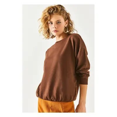 Olalook Women's Plain Dark Brown Basic Soft Textured Loose Sweatshirt