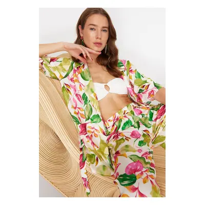 Trendyol Floral Patterned Belted Woven Kimono Trousers Set