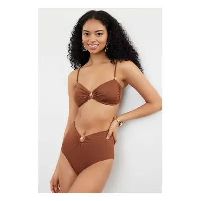 Trendyol Brown Strapless Premium Accessories Bikini Top