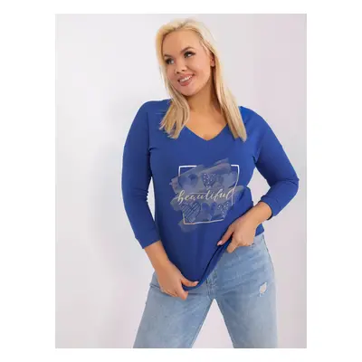 Kobaltově modrá halenka plus size s aplikací s kamínky