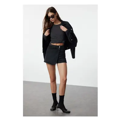 Trendyol Black More Sustainable Double Breasted Denim Shorts Skirt