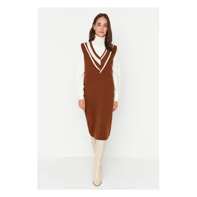 Trendyol Brown Mini Knitwear Color Block Dress