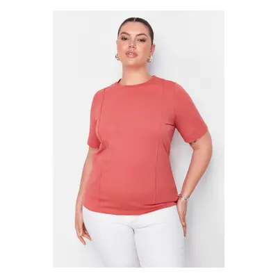 Trendyol Curve Basic 100% Cotton Knitted T-shirt with Tile Stitching Detail