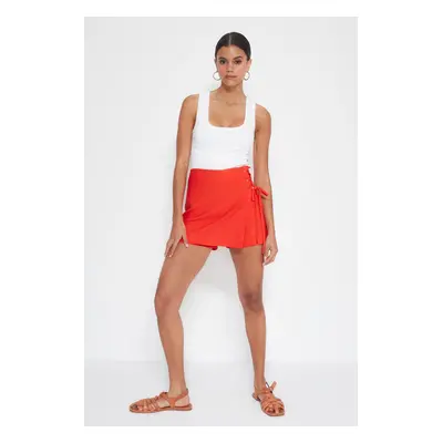 Trendyol Red Lace-Up and Eyelet Detail Woven Shorts Skirt