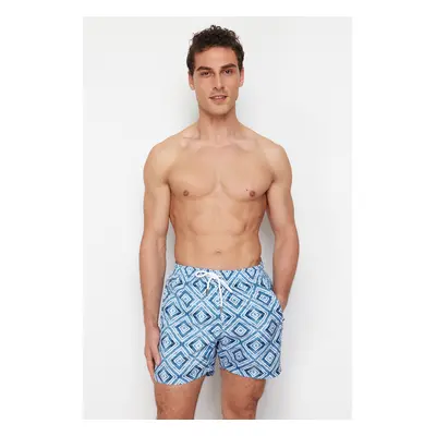 Trendyol Gray Standard Size Geometric Printed Swim Shorts