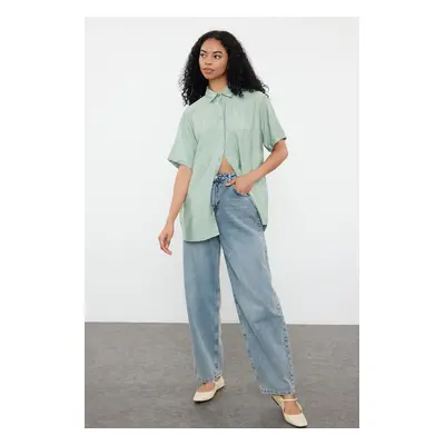 Trendyol Mint Pocket Oversize Wide Pattern Woven Shirt