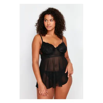 Trendyol Curve Black High Waist Underwire Babydoll & Thong Set