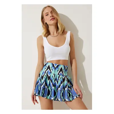 Happiness İstanbul Women's Water Green Black Mini Woven Skirt