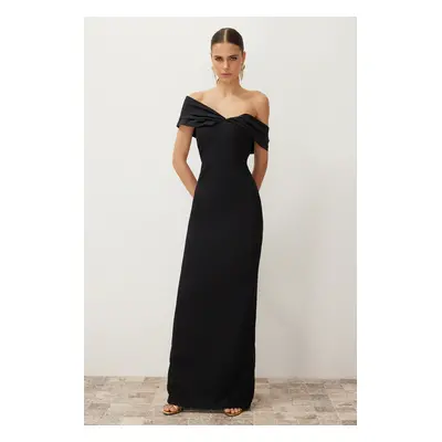 Trendyol Black Body-Styling Asymmetrical Collar Woven Poplin Long Elegant Evening Dress