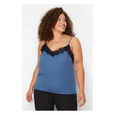 Trendyol Curve Indigo Strappy Lace Woven Plus Size Blouse