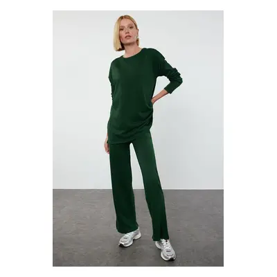 Trendyol Dark Green Basic Knitwear Bottom-Top Set