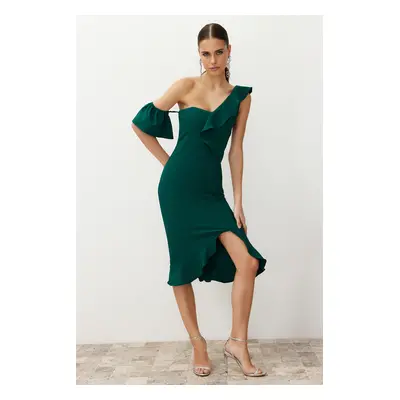 Trendyol Emerald Green Frilly Woven Elegant Evening Dress