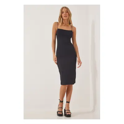 Happiness İstanbul Women's Black Strapless Jersey Knitted Dress