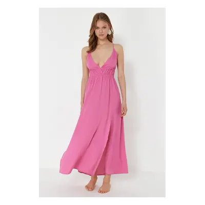 Trendyol Pink Maxi Woven Gathered Beach Dress