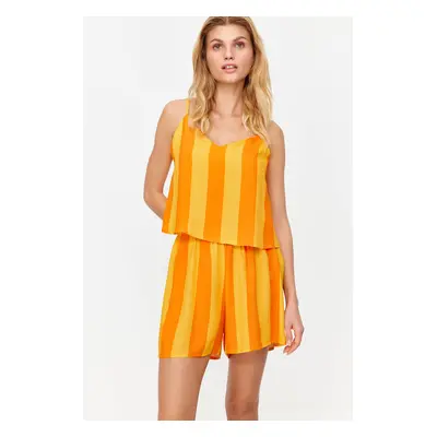 Trendyol Viscose Woven Pajama Set with Orange Stripes and String Straps