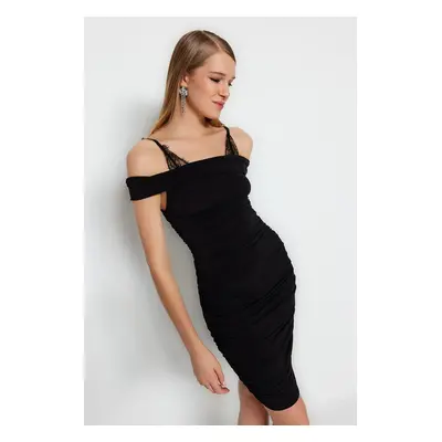 Trendyol Black Fitted Knitted Elegant Evening Dress