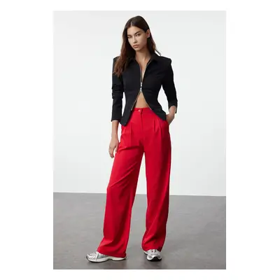 Trendyol Red Wide Leg Pleated Woven Fabric Trousers