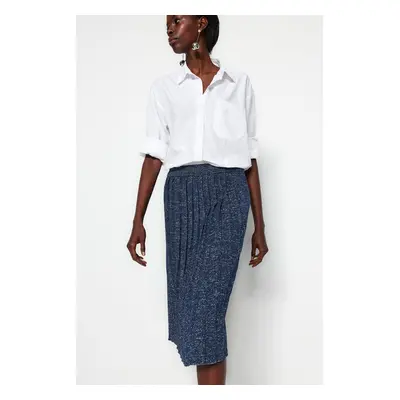 Trendyol Navy Blue Midi Glittery Pleated Knit Skirt