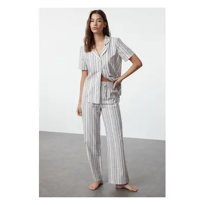 Trendyol Gray Striped Cotton Woven Pajama Set