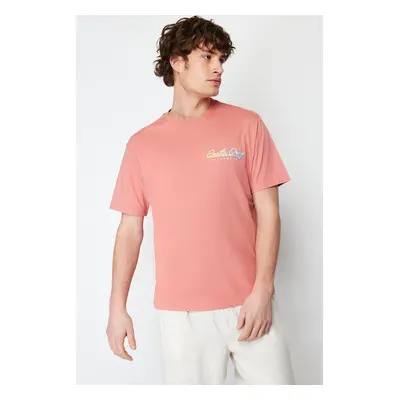 Trendyol Dusty Rose Oversize/Wide Cut Color Transitional Text Printed 100% Cotton T-shirt