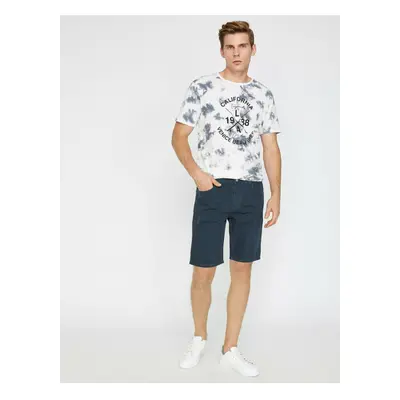 Koton Men's Blue Normal Waist Shorts with Pocket Detail