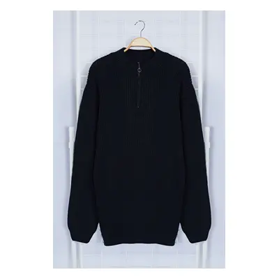 Trendyol Navy Blue Regular Half Turtleneck Plain Knitwear Plus Size Sweater