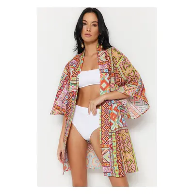 Trendyol etnický vzor mini tkaný 100% bavlněný kimono a kaftan