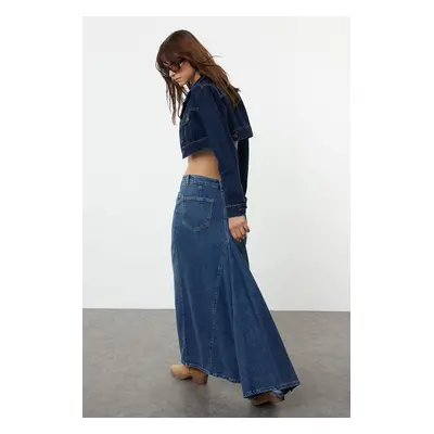 Trendyol Blue Tailed Maxi Denim Skirt