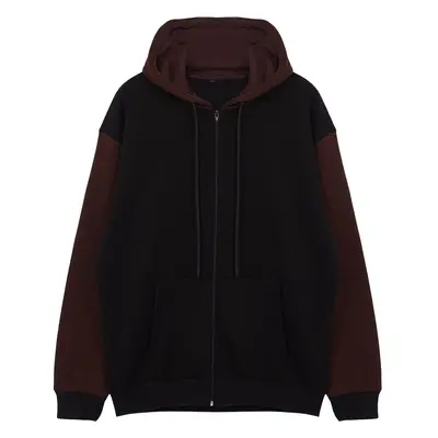 Trendyol Black Oversize/Wide Cut Polar Fleece/Warm Zipper Hooded Cardigan/Sweatshirt