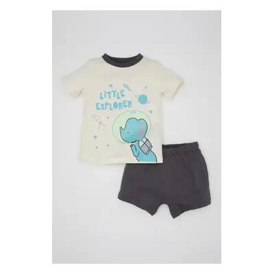 DEFACTO Baby Boy Pajama Set Glow in the Dark Crew Neck Combed Cotton Printed Short Sleeve Shorts