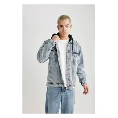 DEFACTO Oversize Wide Fit Hooded Buttoned Pocket Jean Jacket