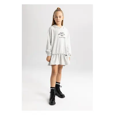 DEFACTO Girl's Hooded Printed Sweat Dress