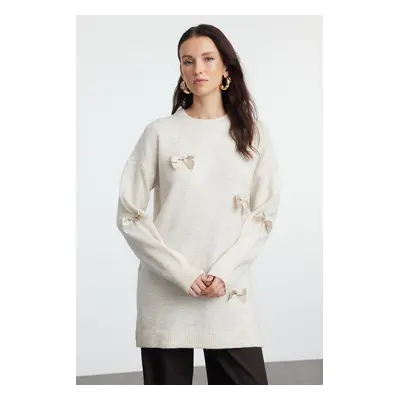 Trendyol Stone Knitwear Bow Detailed Sweater