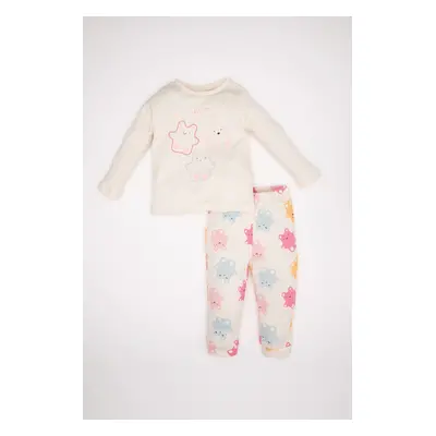 DEFACTO Baby Girl Pajama Set Printed Long Sleeve Top Long Bottom