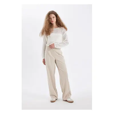 DEFACTO Standard Length Trousers Wide Leg Wide Leg Basic Plain High Waist