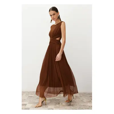 Trendyol Brown Window/Cut Out Detailed Knitted Tulle Dress