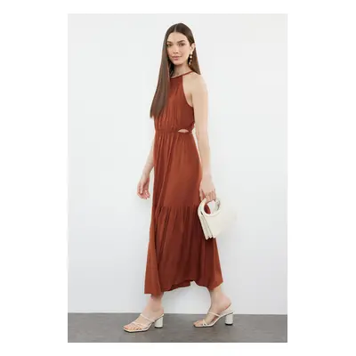 Trendyol Brown A-line Cut Out Detailed Viscose Midi Woven Dress