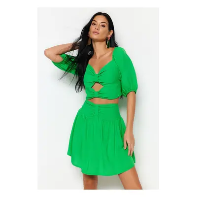 Trendyol Green Woven Cut Out/Window Blouse and Skirt Set