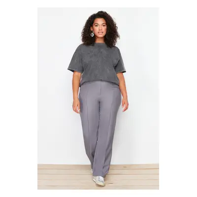 Trendyol Curve Grey High Waist Wide Leg/Wide Leg Woven Fabric Trousers